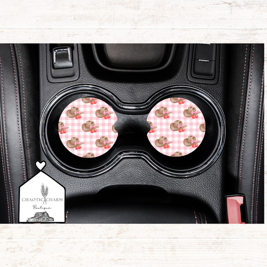 Cowgirl hat with cherries car coasters