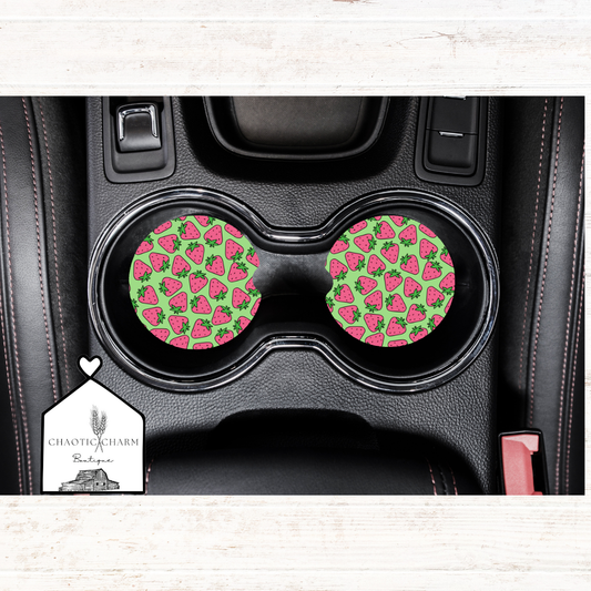 Strawberries car coasters