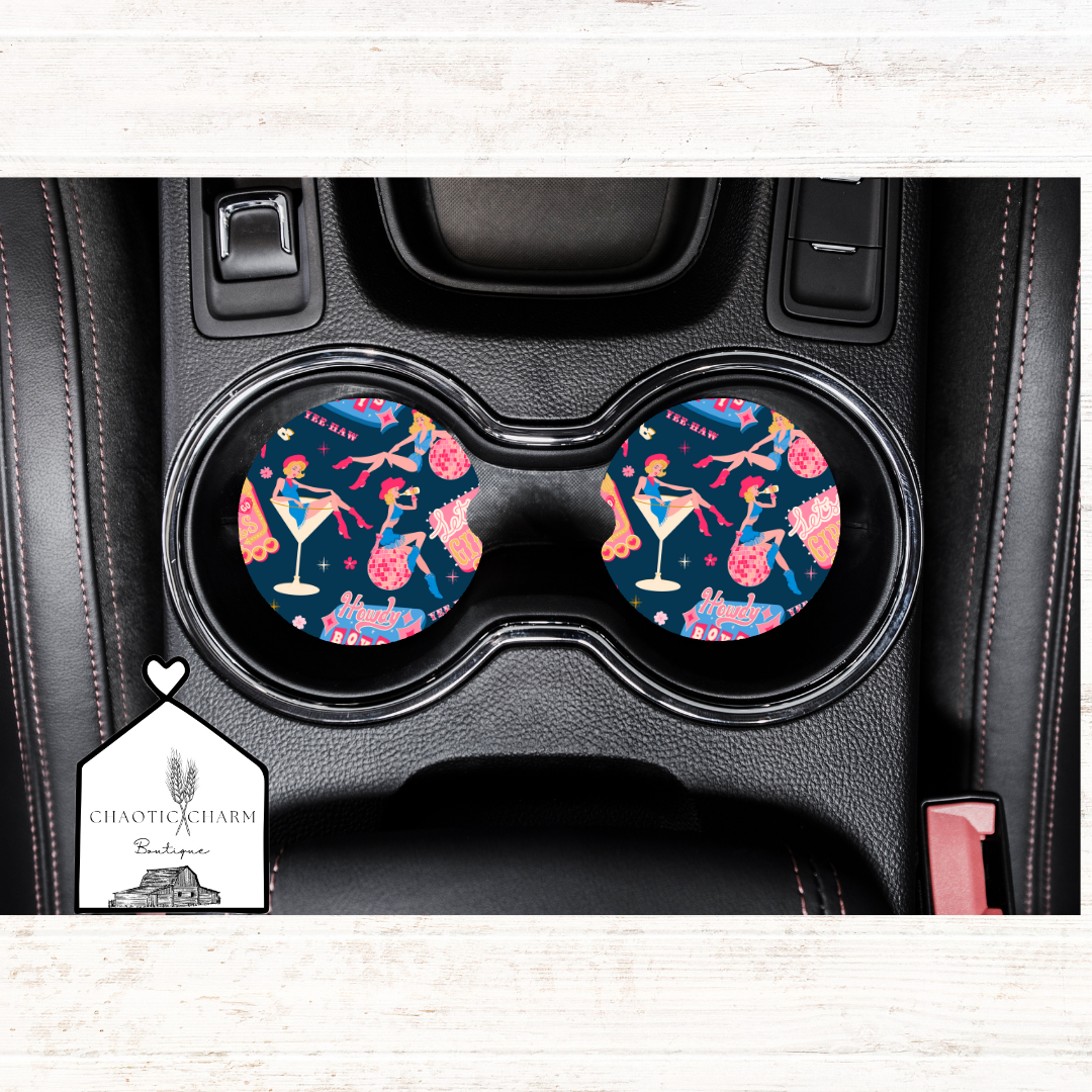 Yee Haw cowgirl car coasters